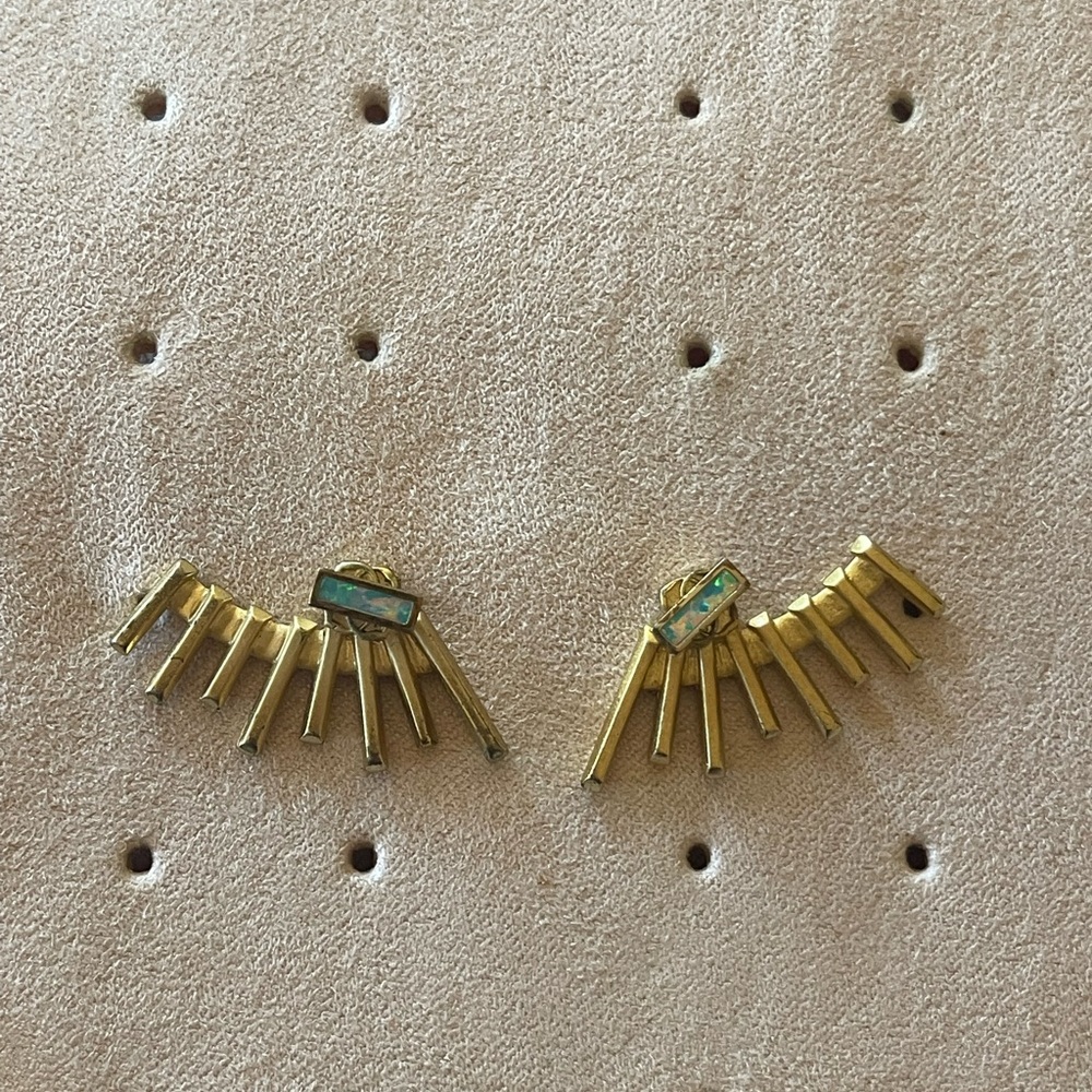 Kendra Scott Kellen Ear Jacket in Gold & Aqua Kyocera Opal